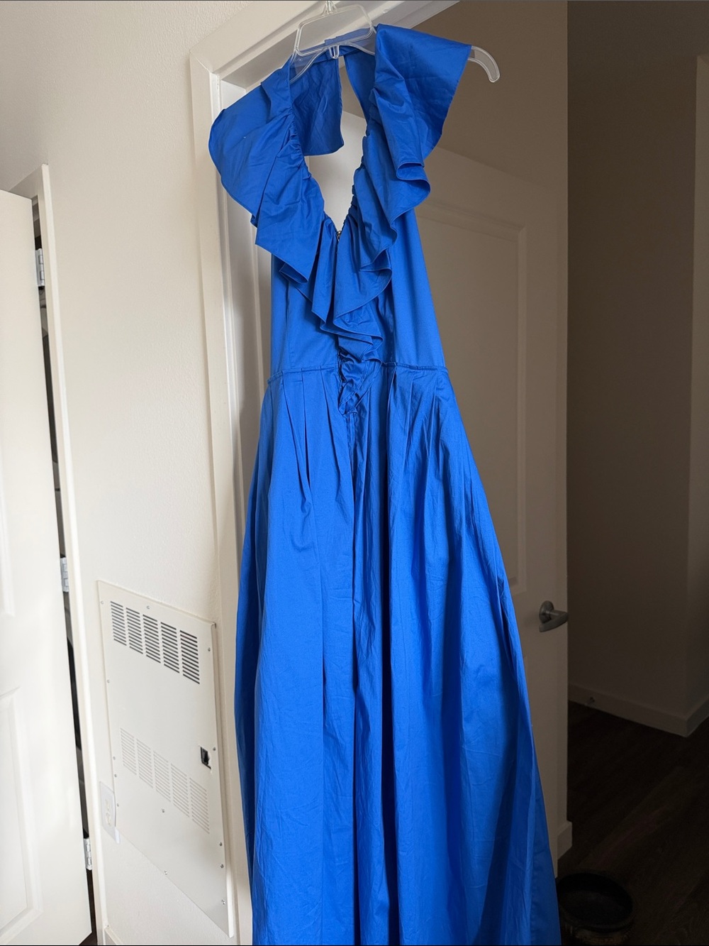 Anne Fontaine Cobalt Ruffle Halter Maxi Dress